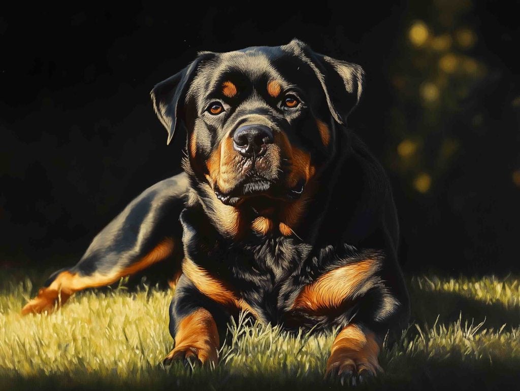 Rottweiler posado en cesped