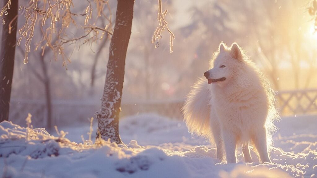 blanco y bonito perro Samoyed
